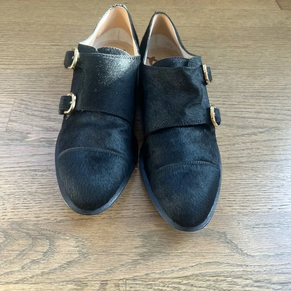 Sam Edelman woman’s black Balfour Real Fur Hair Double Buckle loafer - Picture 5 of 15